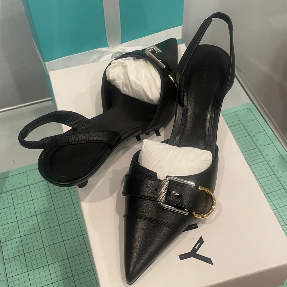 GIVENCHY Black Leather Slingback Heels . NWB SZ 38 - Picture 5 of 9